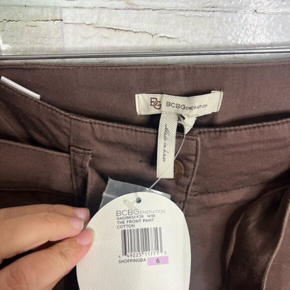 BCBGeneration flare-leg pants brown front pant cotton tie belt NWT size 6 - Picture 5 of 8